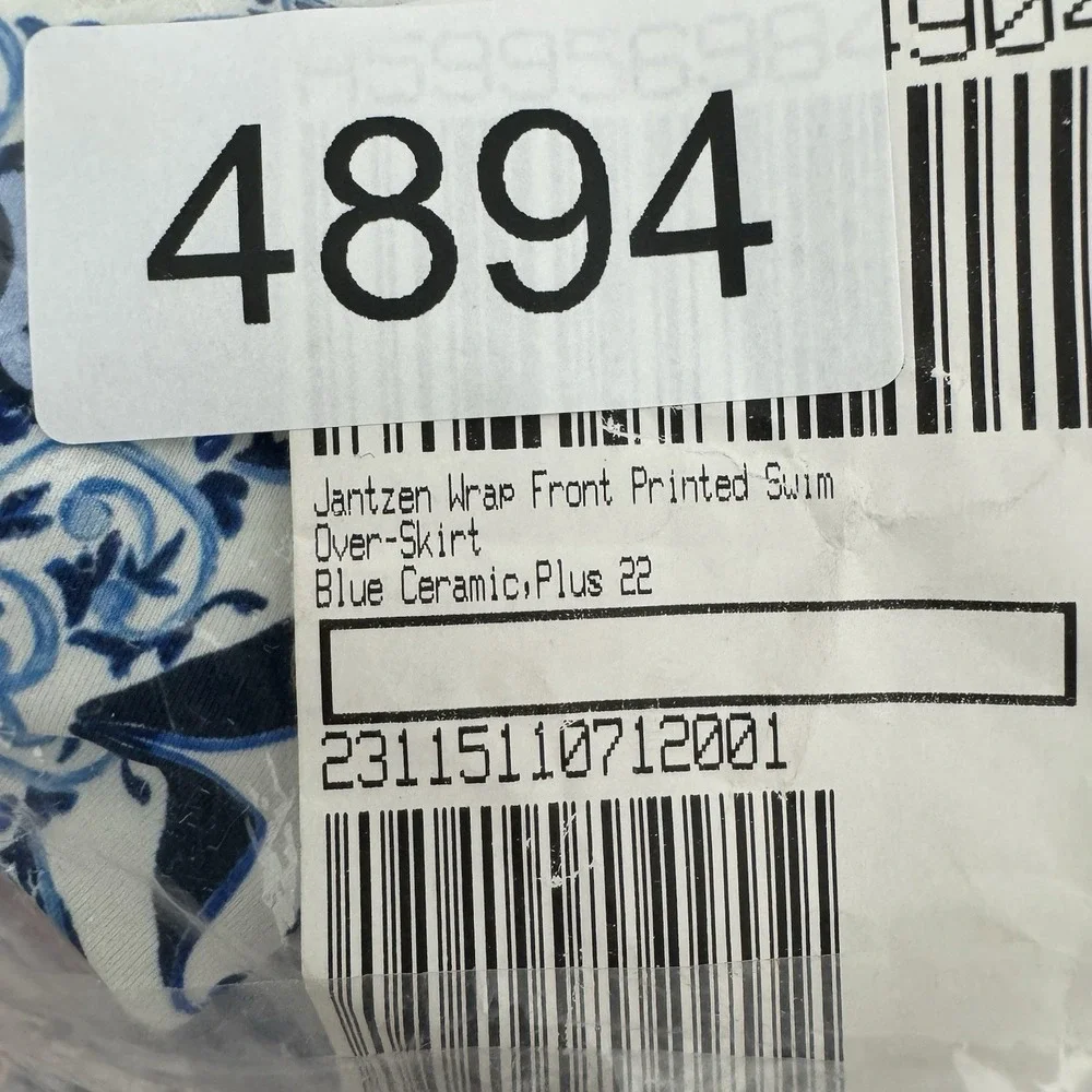 Jantzen‎ Wrap Front Printed Swim Over Skirt Cover Up 22W Blue Ceramic
